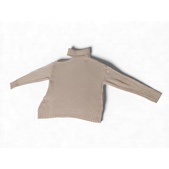 New Promesa One Shoulder Turtleneck Sweater S Beige Cutout Knit Oversized - Picture 7 of 14